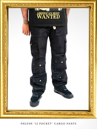 12 pocket cargo pants by Phlesh, Baltimore luxury streetwear brand, cargo pants